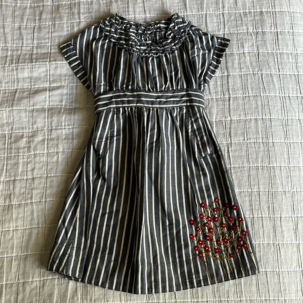Tea Collection dress, size 3 - blue/ivory stripe with floral embroidery